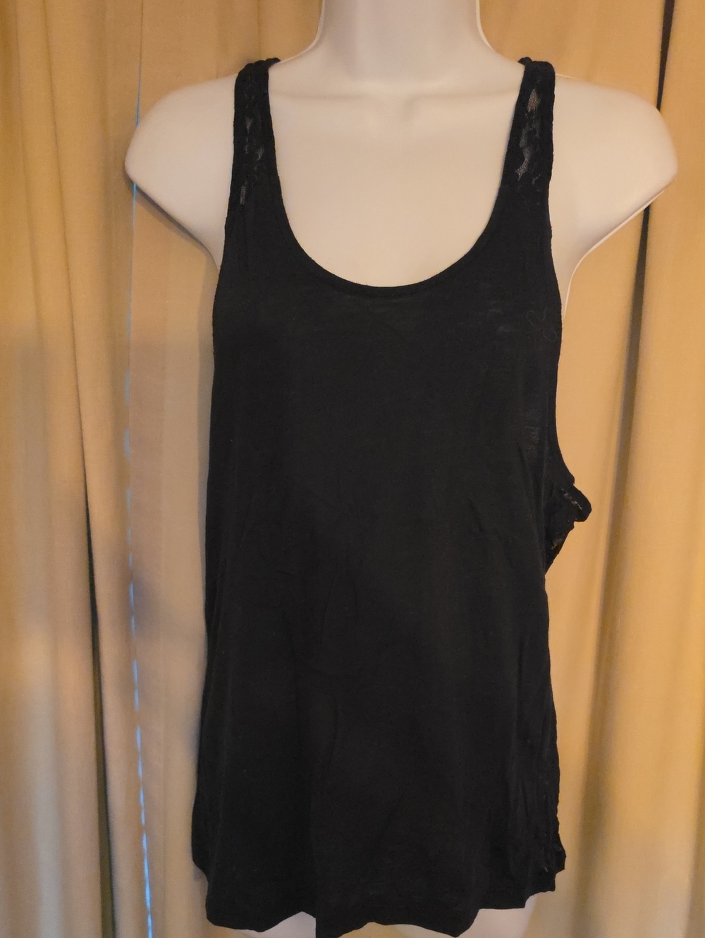 PINK Victoria's Secret Black Lace-Trim And Back Scoop Tank